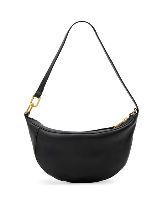 AllSaints Black Micro Leather Luna Shoulder Bag