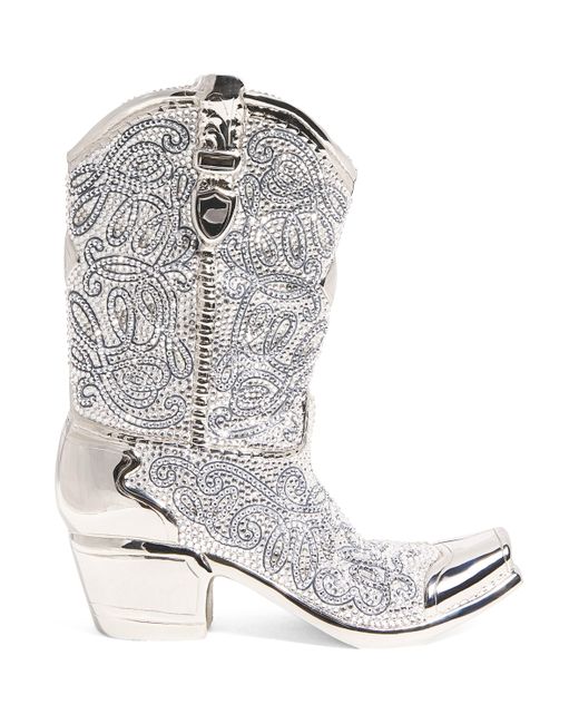 Judith Leiber White Crystal Cowboy Boot Austin Clutch Bag