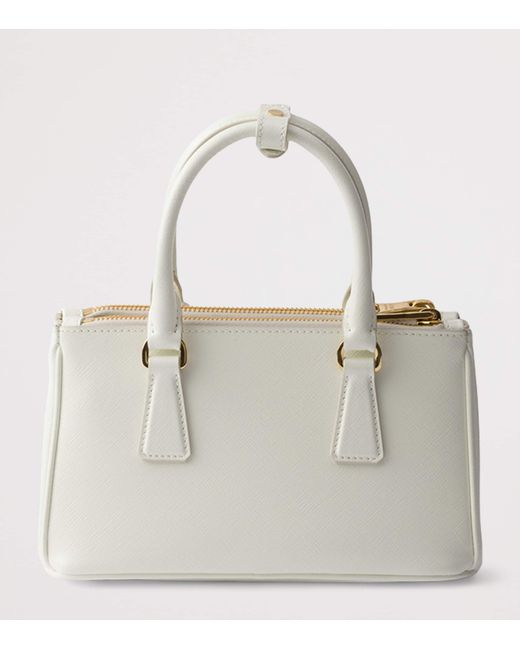 Prada White Mini Patent Saffiano Leather Galleria Top-Handle Bag
