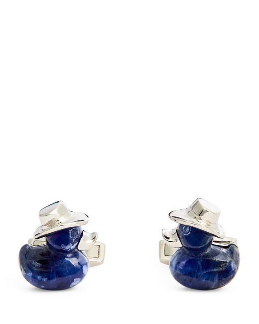 Tateossian RhodiumPlated Sodalite Duck Cufflinks in Blue for Men Lyst UK