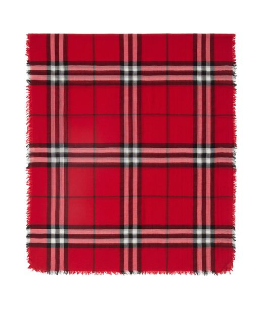 Burberry Red Wool Wide Check Scarf
