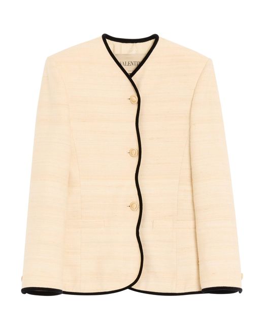 Valentino Natural Silk-Linen Collarless Blazer