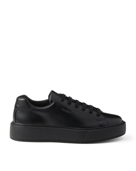 Prada Black Leather Low-Top Sneakers for men