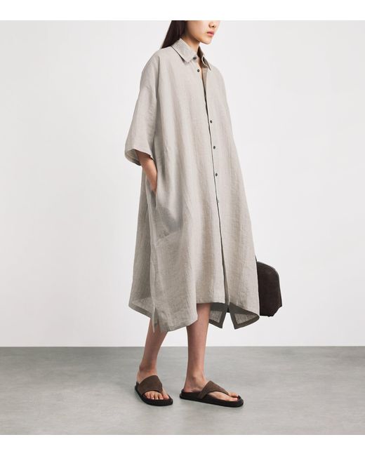 Eskandar White Linen-Blend Stripe Midi Shirt Dress