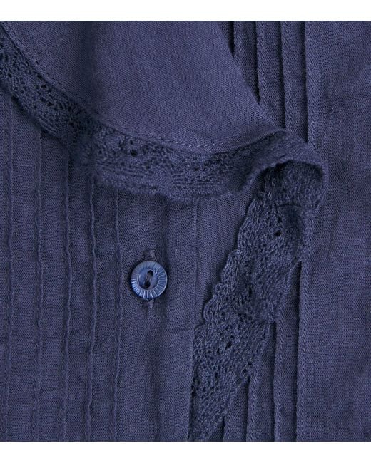 Doen Blue Organic Cotton Lace-Trim Huguette Blouse