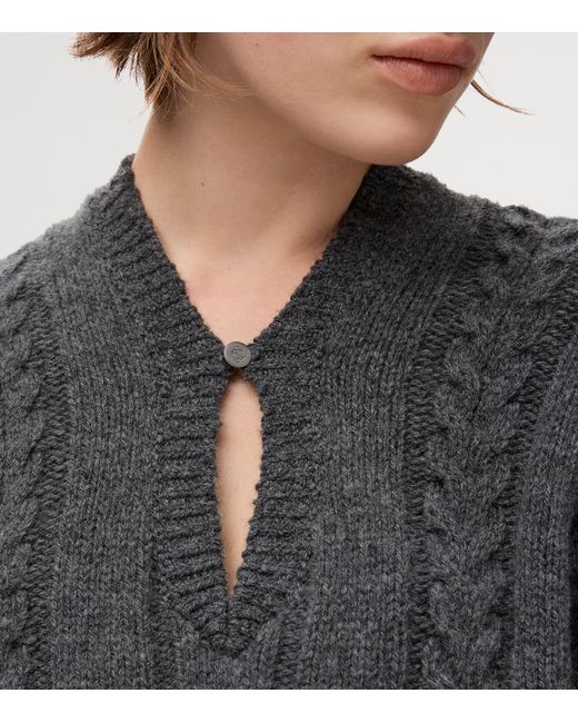Loewe Gray Wool Cable-Knit Sweater