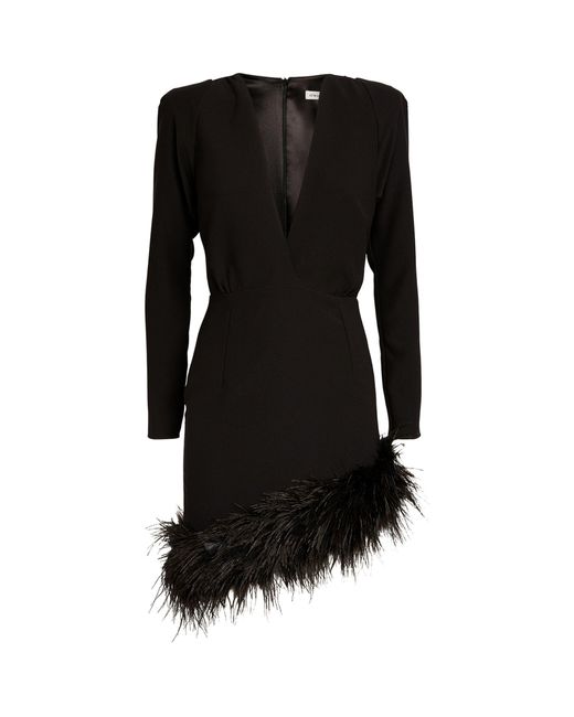 New Arrivals Black Feather-trim Gabrielle Mini Dress