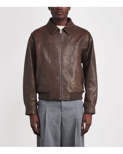 FRAME Brown Leather Bomber Jacket for men