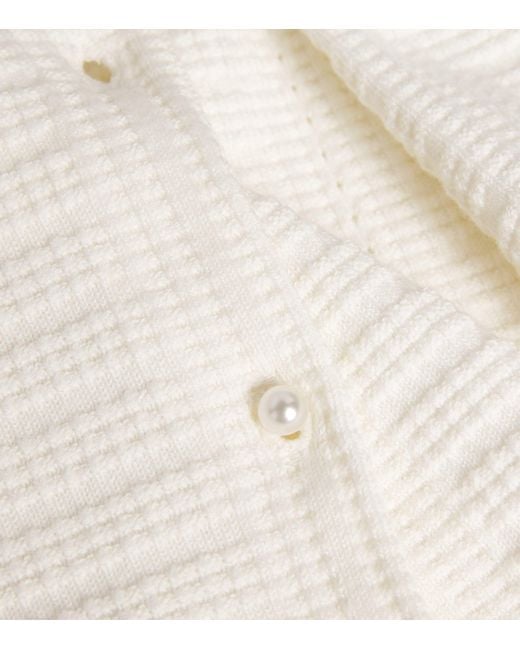Maje White Pointelle Beaded Cropped Cardigan