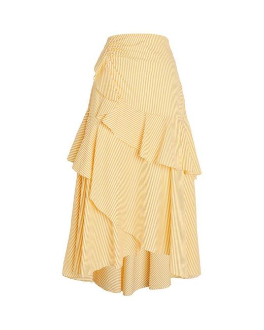 Sandro Yellow Ruffled Midi Skirt