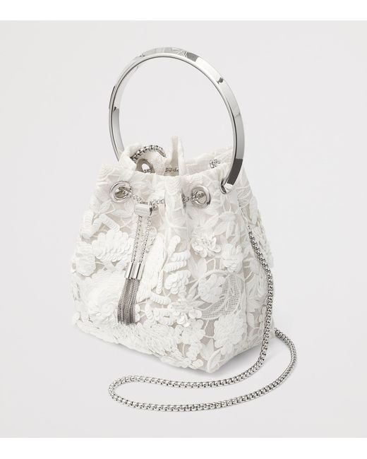 Jimmy Choo White Embellished Lace Bon Bon Top-Handle Bag