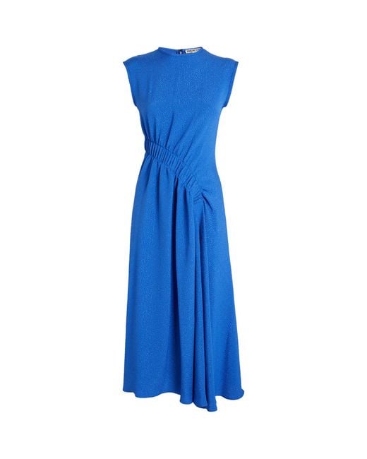 Edeline Lee Blue Gathered Pina Midi Dress