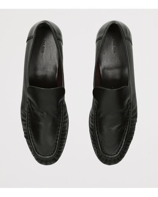 The Row Black Soft Moccasin Two Leather Loafers