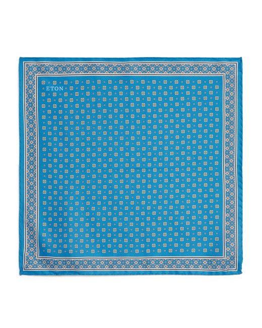 Eton of Sweden Blue Silk Floral Pocket Square for men