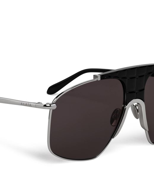 Alaïa Black Metal Aviator Mask Sunglasses