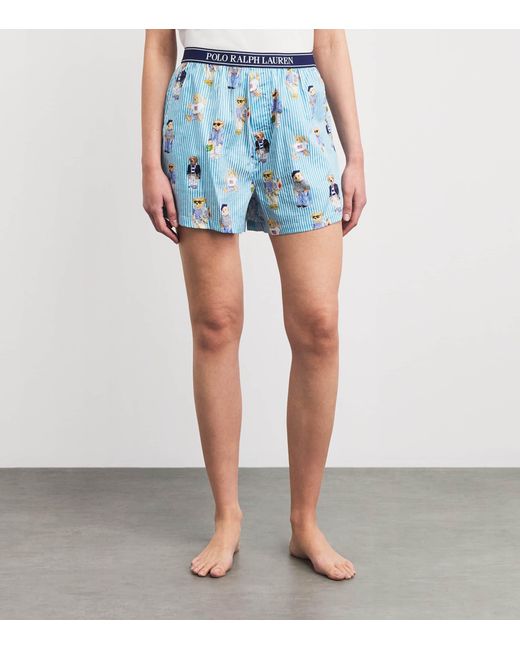 Polo Ralph Lauren Blue Cotton Polo Bear Logo Pyjama Shorts