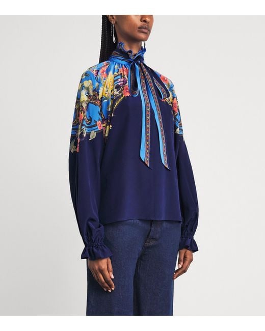 Etro Blue Silk Floral Blouse