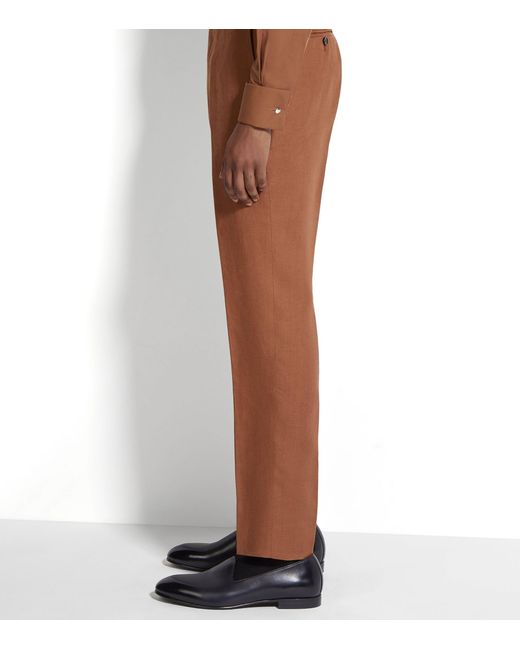 Zegna Brown Oasi Linen Tailored Trousers for men