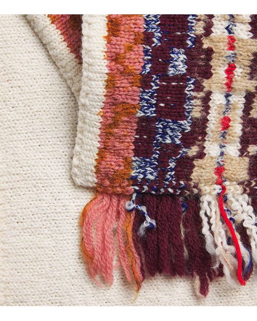 Dries Van Noten Red Wool-Blend Fringed Scarf