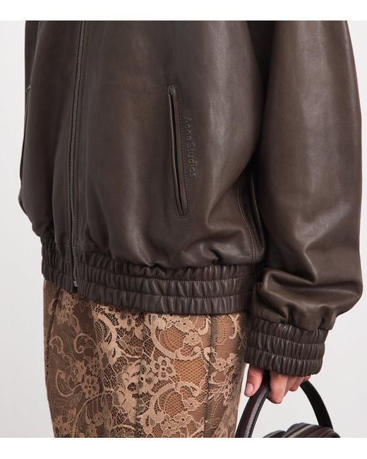 Acne Brown Leather Bomber Jacket