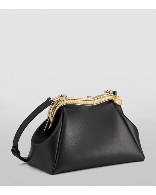 BVLGARI Black Small Leather Serpentine Clutch Bag