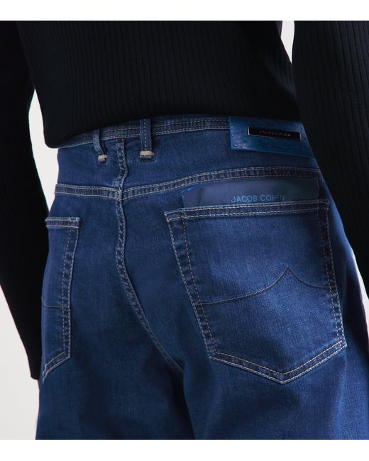 Jacob Cohen Blue Limited Edition Ostrich Leather-Patch Bard Slim Jeans for men