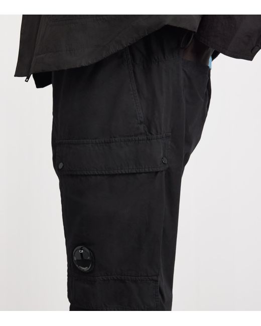 C P Company Black Cotton Microreps Cargo Trousers for men