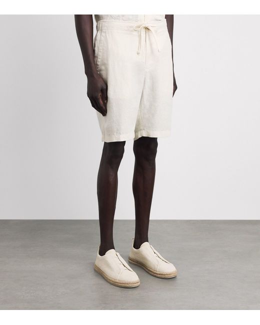 Vince White Linen Drawstring Shorts for men
