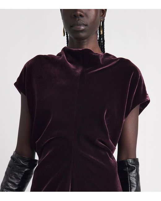 Agnona Purple Velvet Gathered Midi Dress