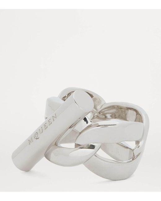 Alexander McQueen Gray T-Bar Ring for men