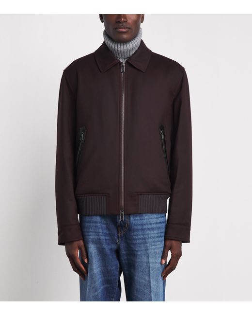 Isaia Brown Wool Padded Aviator Jacket for men