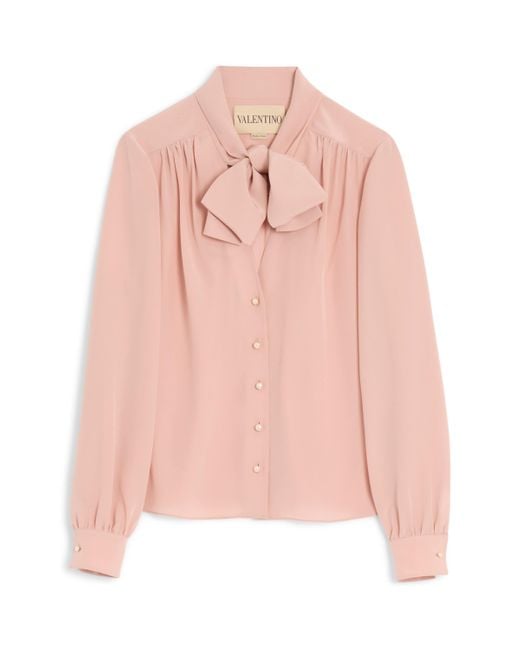 Valentino Pink Silk Bow-Tie Blouse