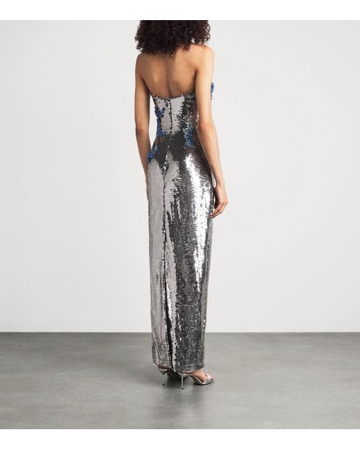 Monique Lhuillier Gray Sequin Floral Gown