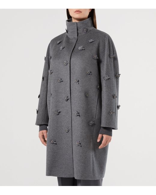 Marina Rinaldi Gray Virgin Wool Embellished Coat