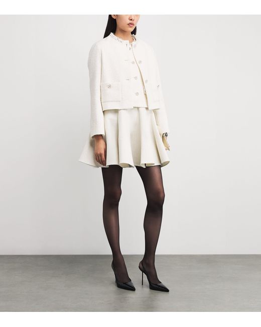 Maje White Tweed Pearl-Trim Jacket