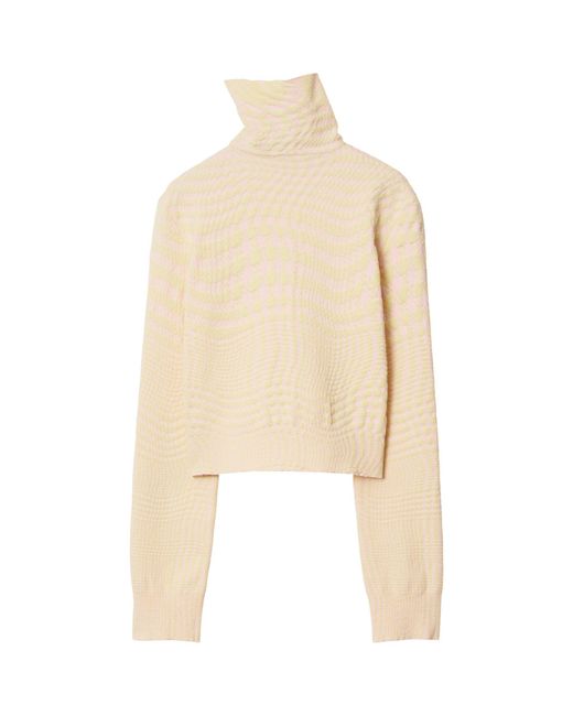 Burberry Natural Warped Houndstooth Wool Blend Sweater