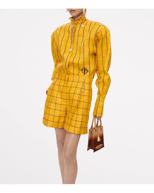 Schiaparelli Yellow Linen Low-Rise Key Shorts
