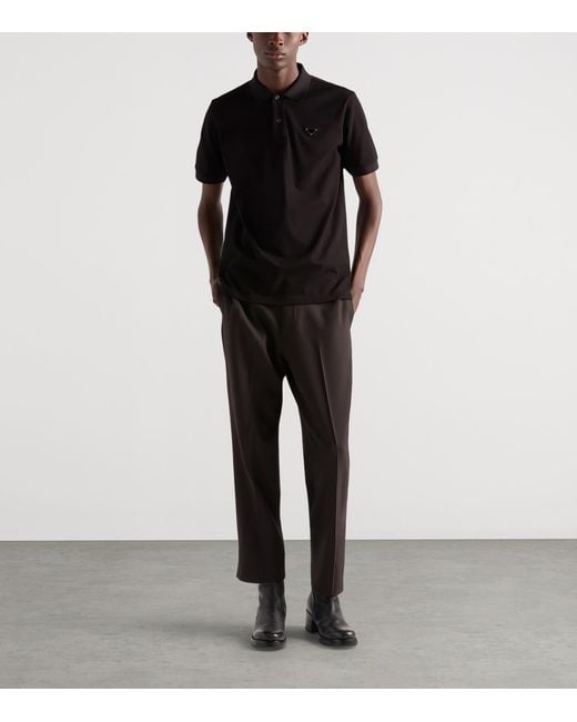 Prada Black Cotton Piqué Polo Shirt for men