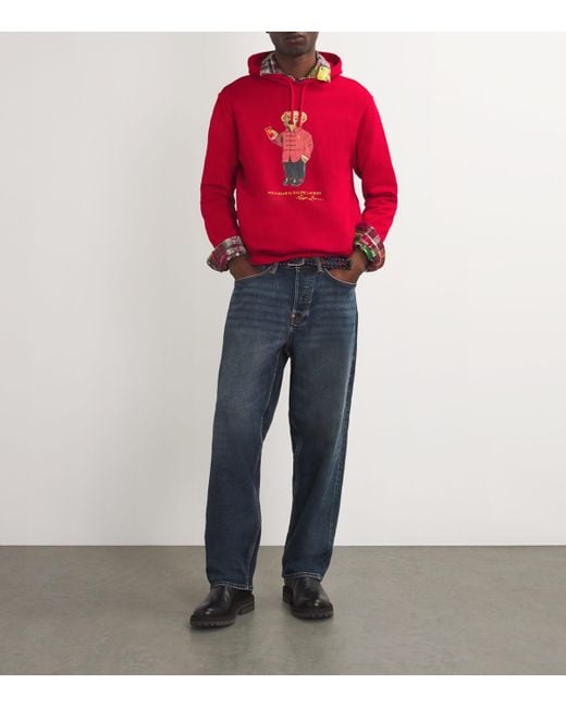 Red polo hoodie with bear deals