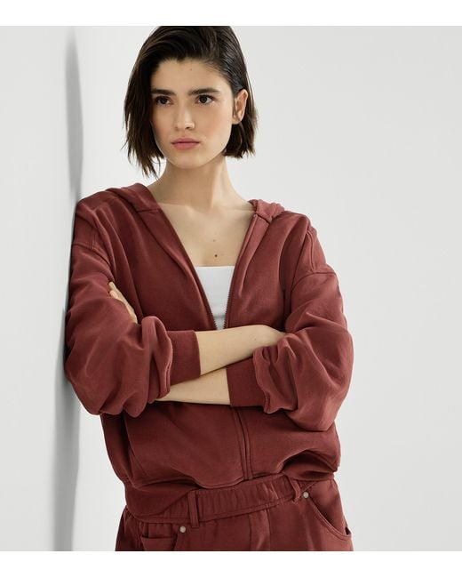 Brunello Cucinelli Red French Terry Zip-Front Hoodie