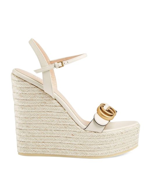 Gucci Natural Double G Wedge Sandals 130