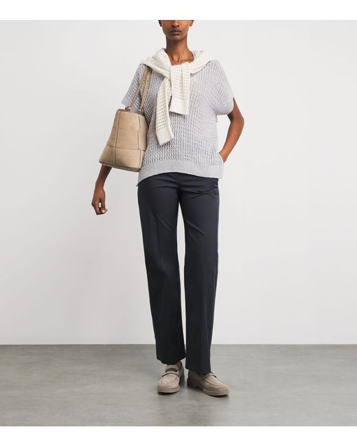 Eleventy Gray Cotton-Silk Short-Sleeve Sweater