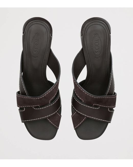 Tod's Brown Suede T-Strap Heeled Mules 55