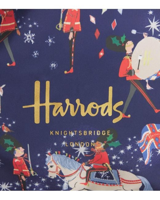 Harrods Blue Christmas Carousel Pocket Shopper Bag