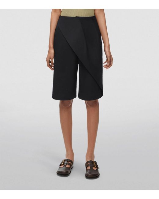 Loewe Black Cotton-blend Wrapped Pleated Shorts
