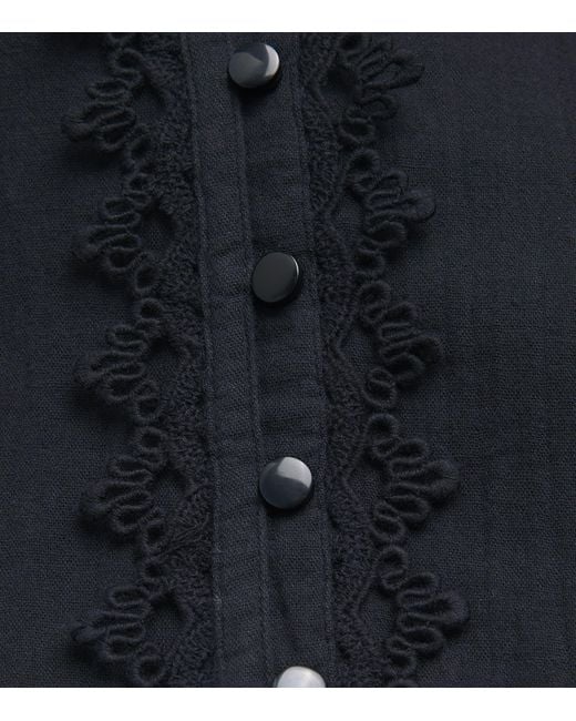 ME+EM Black Cotton Embroidered Blouse