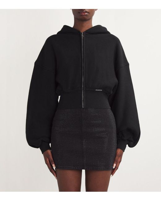 Alexander Wang Black Cropped Terry Cotton Zip Hoodie