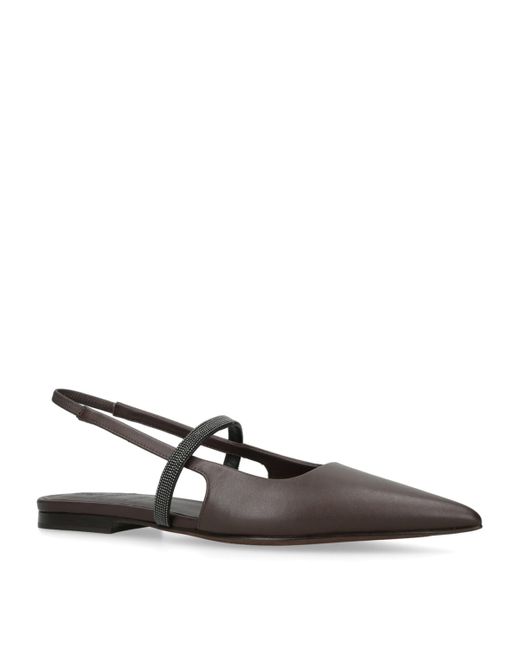 Brunello Cucinelli Brown Suede Slingback Flats