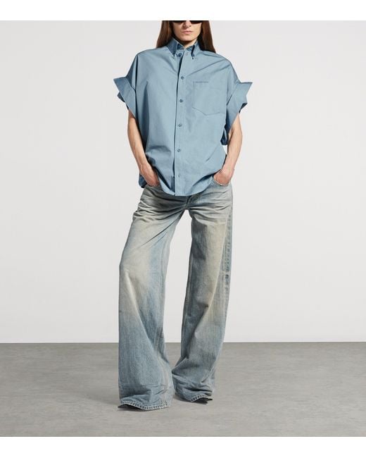 Balenciaga Blue Cotton Tucked Sleeve Shirt
