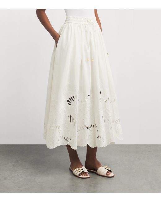 Zimmermann White Cotton Mahon Midi Skirt